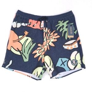 Roark Board Shorts Shorey 16" Shell Cove M Dark Navy Floral Swim Surf Hawaiian